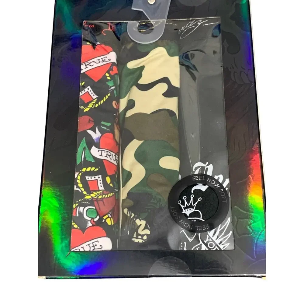 Ed Hardy Microfiber Boxer Briefs Sz LG (36-38) Camo Tattoo Skull prints‎ NEW